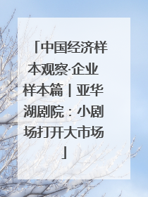 中国经济样本观察·企业样本篇︱亚华湖剧院：小剧场打开大市场